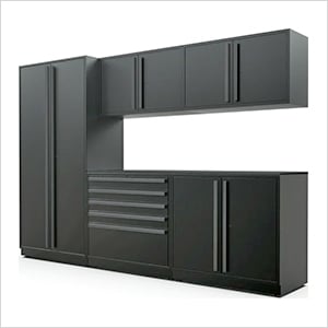 6-Piece Mat Black Cabinet Set with Black Handles and Powder Coated Worktop