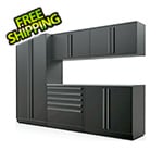 Proslat 6-Piece Mat Black Cabinet Set with Black Handles and Stainless Steel Worktop