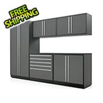 Proslat Fusion Plus 6-Piece Glossy Grey Garage Cabinet Set with Silver Handles and Powder Coated Countertop