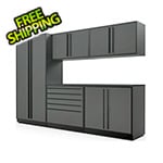 Proslat 6-Piece Glossy Grey Cabinet Set with Black Handles and Powder Coated Worktop