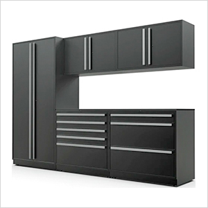 6-Piece Mat Black Cabinet Set with Silver Handles and Powder Coated Worktop