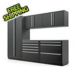 Proslat Fusion Plus 6-Piece Mat Black Garage Cabinet Set with Silver Handles and Stainless Steel Countertop