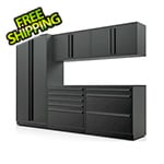 Proslat Garage Cabinets 6-Piece Mat Black Cabinet Set with Black Handles and Powder Coated Worktop