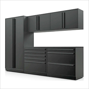 6-Piece Mat Black Cabinet Set with Black Handles and Powder Coated Worktop