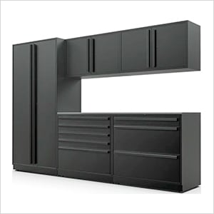 6-Piece Mat Black Cabinet Set with Black Handles and Stainless Steel Worktop