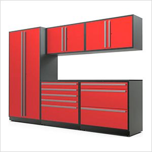 6-Piece Glossy Red Cabinet Set with Silver Handles and Powder Coated Worktop