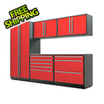 Proslat 6-Piece Glossy Red Cabinet Set with Silver Handles and Stainless Steel Worktop