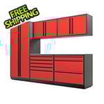 Proslat 6-Piece Glossy Red Cabinet Set with Black Handles and Stainless Steel Worktop