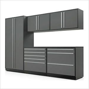 6-Piece Glossy Grey Cabinet Set with Silver Handles and Powder Coated Worktop