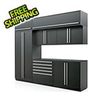 Proslat 8-Piece Mat Black Cabinet Set with Silver Handles and Powder Coated Worktop