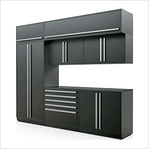 8-Piece Mat Black Cabinet Set with Silver Handles and Powder Coated Worktop