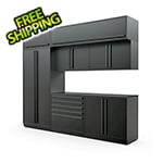 Proslat 8-Piece Mat Black Cabinet Set with Black Handles and Powder Coated Worktop