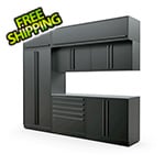 Proslat 8-Piece Mat Black Cabinet Set with Black Handles and Stainless Steel Worktop