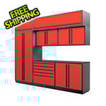 Proslat 8-Piece Glossy Red Cabinet Set with Black Handles and Powder Coated Worktop