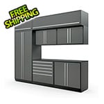Proslat 8-Piece Glossy Grey Cabinet Set with Silver Handles and Powder Coated Worktop