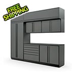 Proslat 8-Piece Glossy Grey Cabinet Set with Black Handles and Powder Coated Worktop
