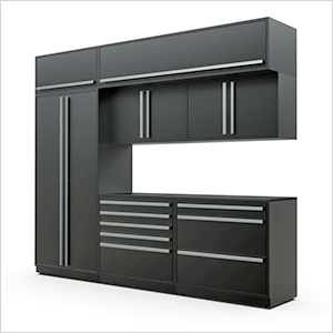 8-Piece Mat Black Cabinet Set with Silver Handles and Powder Coated Worktop