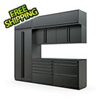 Proslat Fusion Plus 8-Piece Mat Black Garage Cabinet Set with Black Handles and Powder Coated Countertop