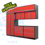 Proslat 8-Piece Glossy Red Cabinet Set with Silver Handles and Powder Coated Worktop