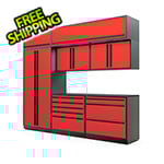 Proslat 8-Piece Glossy Red Cabinet Set with Black Handles and Powder Coated Worktop