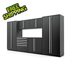 Proslat 7-Piece Mat Black Cabinet Set with Silver Handles and Stainless Steel Worktop