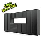 Proslat 7-Piece Mat Black Cabinet Set with Black Handles and Stainless Steel Worktop