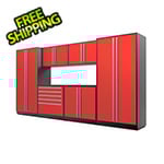 Proslat 7-Piece Glossy Red Cabinet Set with Silver Handles and Powder Coated Worktop