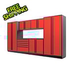 Proslat 7-Piece Glossy Red Cabinet Set with Black Handles and Powder Coated Worktop