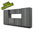 Proslat 7-Piece Glossy Grey Cabinet Set with Silver Handles and Stainless Steel Worktop