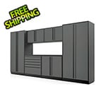 Proslat 7-Piece Glossy Grey Cabinet Set with Black Handles and Powder Coated Worktop