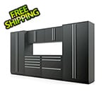Proslat 7-Piece Mat Black Cabinet Set with Silver Handles and Powder Coated Worktop