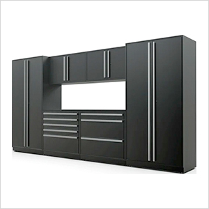 7-Piece Mat Black Cabinet Set with Silver Handles and Powder Coated Worktop