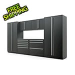 Proslat 7-Piece Mat Black Cabinet Set with Silver Handles and Stainless Steel Worktop
