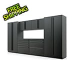 Proslat Garage Cabinets 7-Piece Mat Black Cabinet Set with Black Handles and Powder Coated Worktop