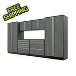 Proslat 7-Piece Glossy Grey Cabinet Set with Silver Handles and Powder Coated Worktop