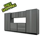 Proslat 7-Piece Glossy Grey Cabinet Set with Silver Handles and Stainless Steel Worktop