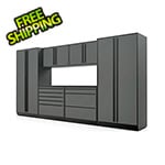 Proslat 7-Piece Glossy Grey Cabinet Set with Black Handles and Powder Coated Worktop