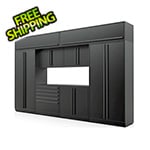 Proslat Garage Cabinets 9-Piece Mat Black Cabinet Set with Black Handles and Powder Coated Worktop