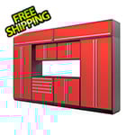 Proslat 9-Piece Glossy Red Cabinet Set with Silver Handles and Powder Coated Worktop