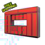 Proslat 9-Piece Glossy Red Cabinet Set with Black Handles and Powder Coated Worktop