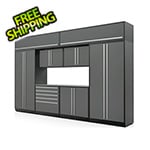 Proslat 9-Piece Glossy Grey Cabinet Set with Silver Handles and Stainless Steel Worktop