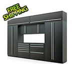 Proslat 9-Piece Mat Black Cabinet Set with Silver Handles and Powder Coated Worktop
