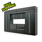 Proslat Garage Cabinets 9-Piece Mat Black Cabinet Set with Silver Handles and Powder Coated Worktop