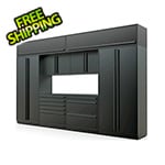 Proslat Fusion Plus 9-Piece Mat Black Garage Cabinet Set with Black Handles and Powder Coated Countertop