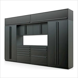 9-Piece Mat Black Cabinet Set with Black Handles and Powder Coated Worktop