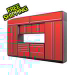 Proslat 9-Piece Glossy Red Cabinet Set with Silver Handles and Powder Coated Worktop