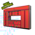 Proslat 9-Piece Glossy Red Cabinet Set with Black Handles and Powder Coated Worktop