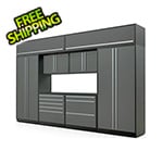 Proslat 9-Piece Glossy Grey Cabinet Set with Silver Handles and Powder Coated Worktop