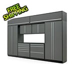 Proslat Fusion Plus 9-Piece Glossy Grey Garage Cabinet Set with Silver Handles and Powder Coated Countertop