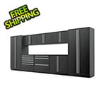 Proslat 9-Piece Mat Black Cabinet Set with Silver Handles and Powder Coated Worktop